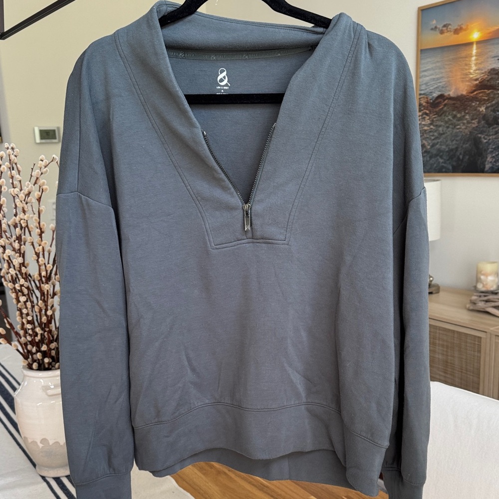 Gray Quarter-Zip Women's Top